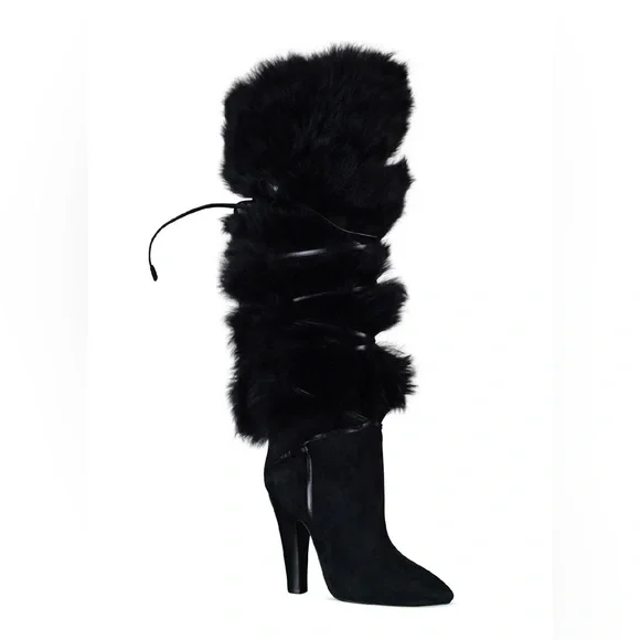 Saint Laurent Real Fur Jokull heeled boots size 37 NWOT